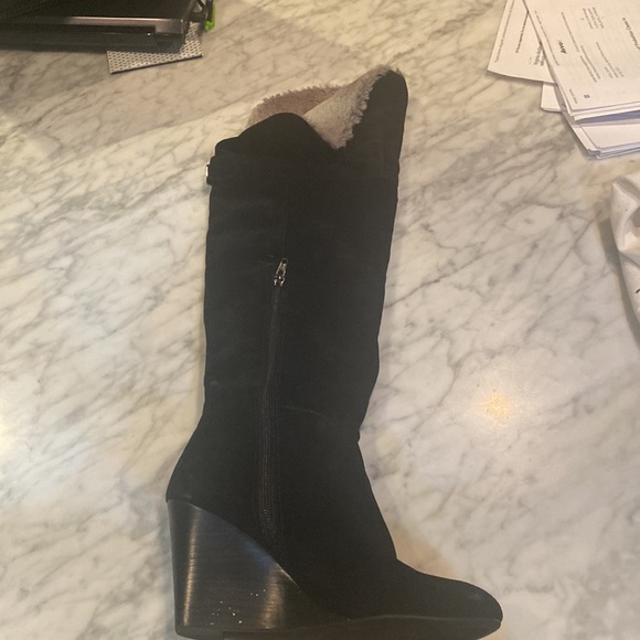 Black suede over the knee BCBG wedge heel boots. - Picture 2 of 3